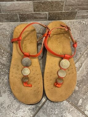 Vionic Womens Orthaheel Coral Leather Lizbeth Slingback Flat Thong Sandals Sz 8